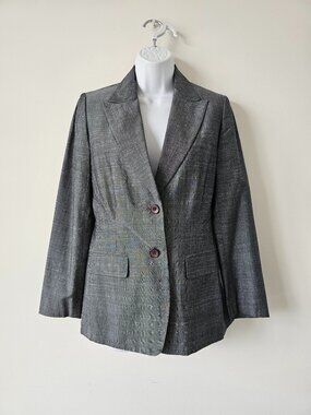 ICB Grey Wool Blend Button Front Jacket Blazer 2, Made In Japan